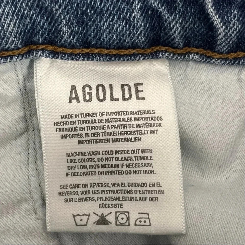AGOLDE 90's Denim Mini Jean Skirt High Waisted Blue Cotton Festival Size 24 - Picture 10 of 13